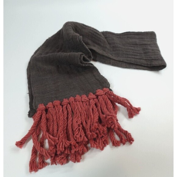 LemLem Scarf Womens Brown Gauzy Fringe Liya Kebede Artisan Woven Boho Lagenlook - Picture 7 of 10
